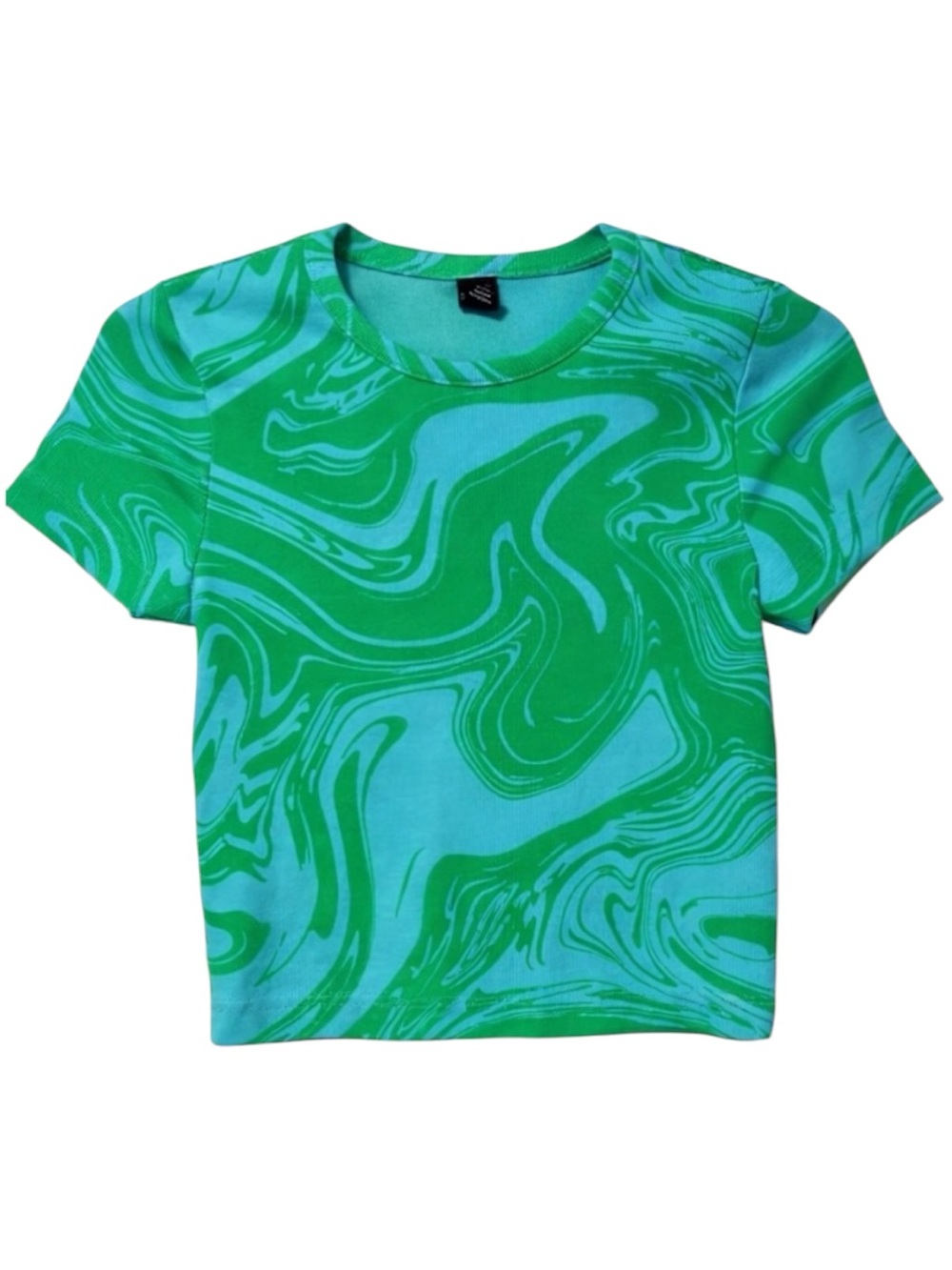 Wild Fable Marble Swirl Crop Top Green Blue Y2K Stretch Fitted Tee Size Small